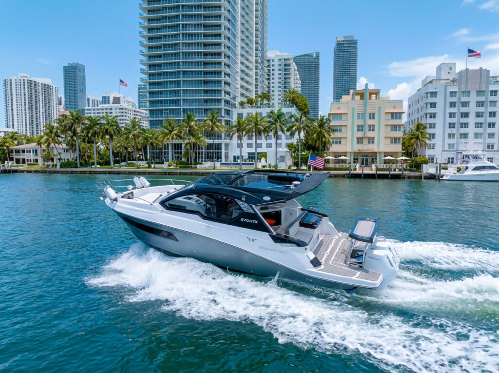 Granfort 370 GTX vs Hanover 387 Nano Banana Pro create one variation of the image attached keep the boat exactly the same anlgle (1)