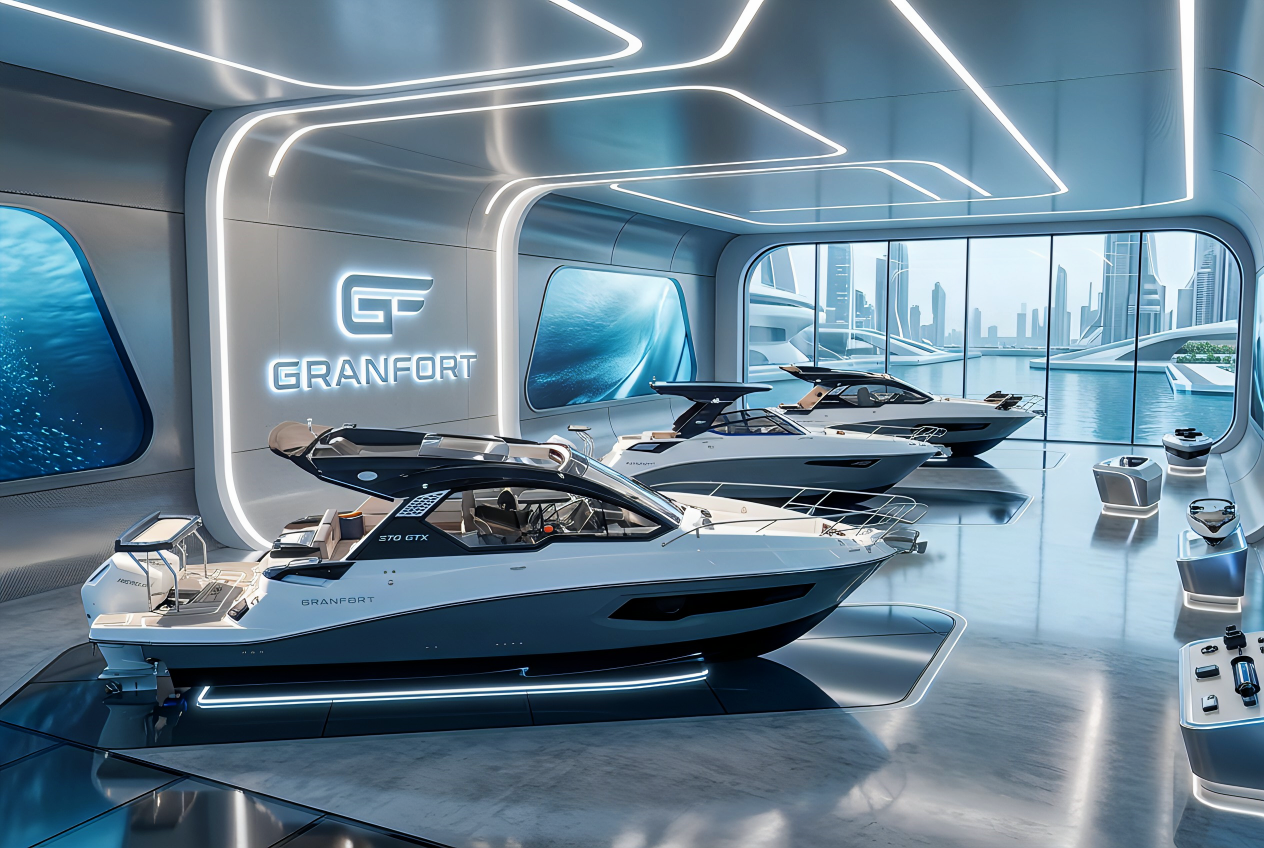 Granfort 370 GTX Nano Banana 2 do not change the boat model design layout have this boat seating in nice futurist(Enhanced)