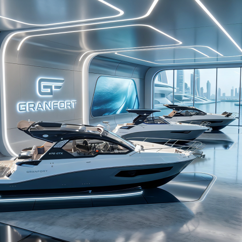 Nano Banana 2   do not change the boat model  design layout  have this boat seating in nice futurist(Enhanced)