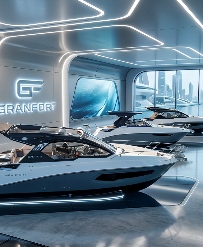 Nano Banana 2   do not change the boat model  design layout  have this boat seating in nice futurist(Enhanced)